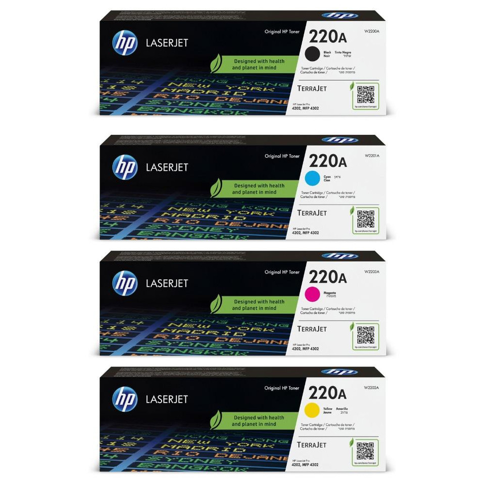 HP 220A 4 Colour Toner Cartridge Multipack (W2200A, W2201A, W2202A, W2203A) - HP Color LaserJet Pro Series Toner Cartridges - HP Colour LaserJet Pro 4202dn Cartridges