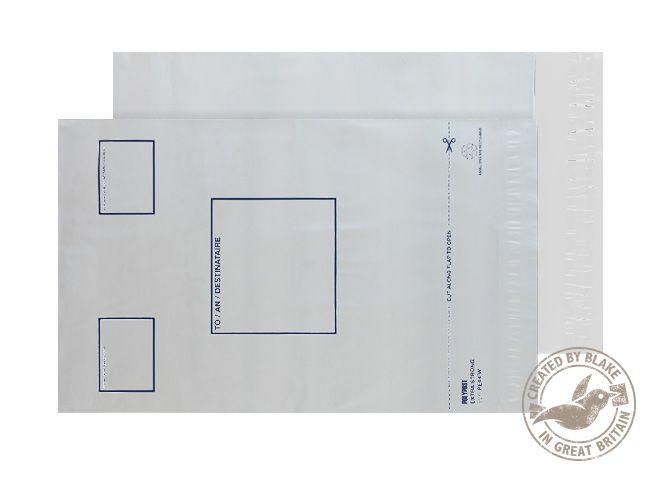 CW Office C4+ Polypost Envelope & Add Panel PK100, white polypost envelopes with blue marking areas for address and postage, and an additional panel for attachments or inserts.