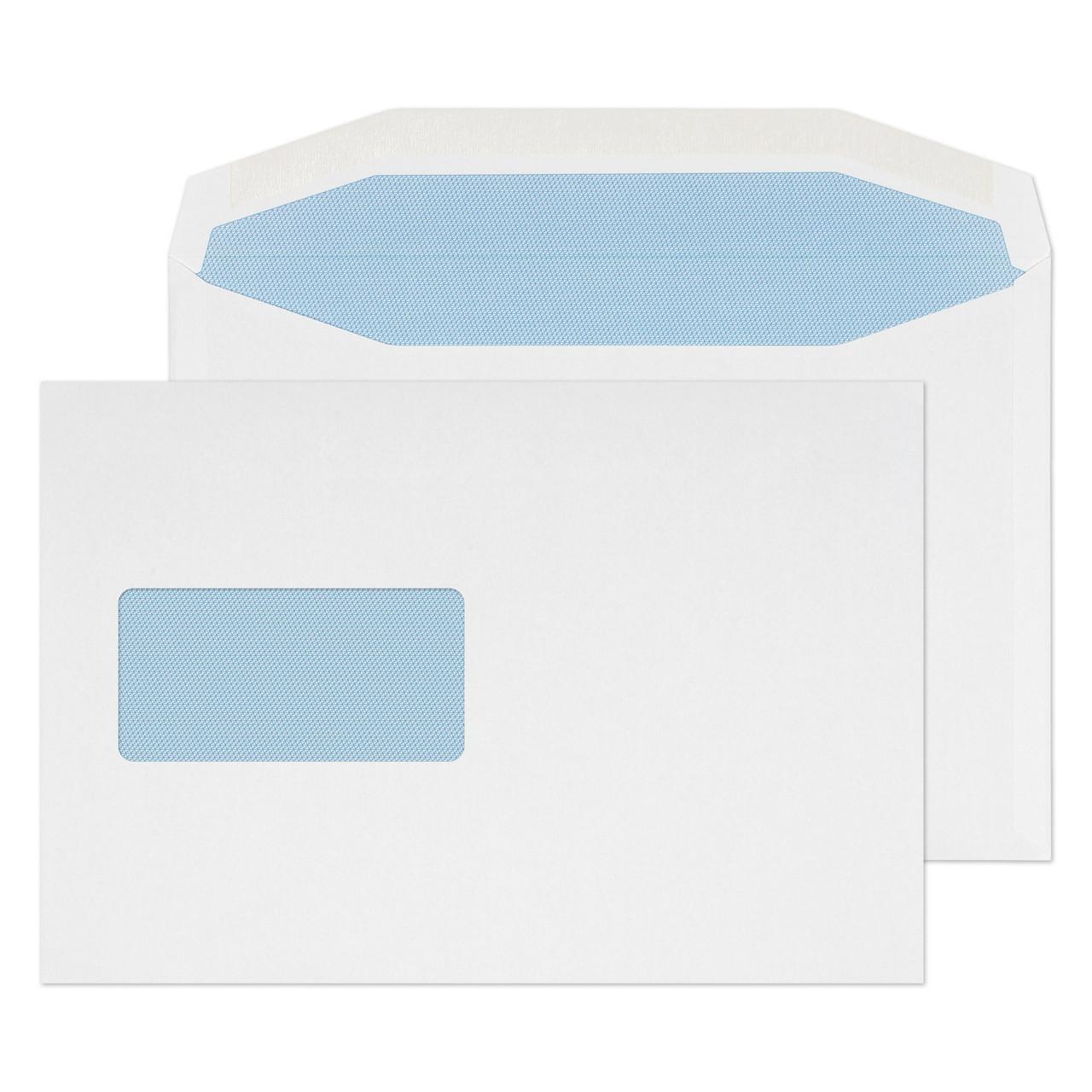 CW Office Everyday C5+ White Win Gum 90gsm PK500, white envelope with blue window and interior lining.