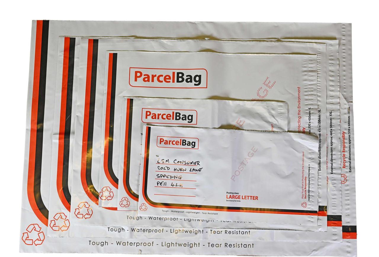 CW Office Polythene Mail Envelope 410x500mm XL PK50, image showing a pack of large waterproof, lightweight tear-resistant polythene mailing envelopes.