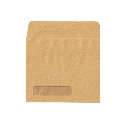 CW Office Sage Comp Self Seal Wage Env BX1000, brown self-sealing envelope with transparent window at the bottom left corner.