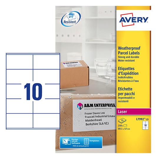 Avery Sample Avery Laser Weatherproof Parcel Label 99x57mm 10 Per A4 Sheet White ...