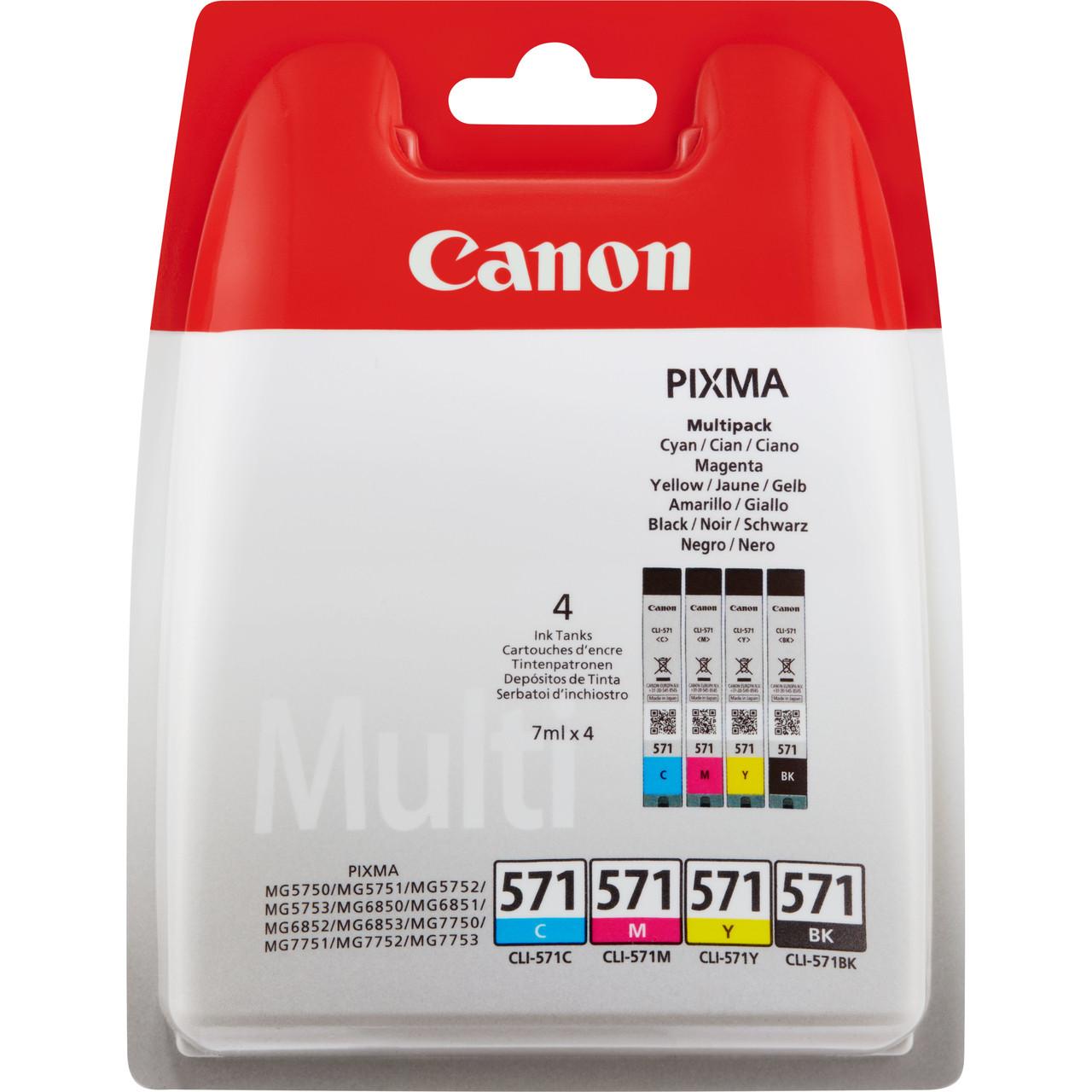 Canon CLI571 Black Cyan Magenta Yellow Standard Capacity Ink Cartridge 4 x 7ml Multipack - 0386C008
