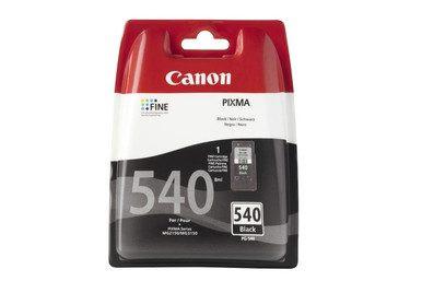 Canon PG-540 Original Black Ink Cartridge, packaged in a red and black plastic case with product details including '540' and 'Black' on the label.