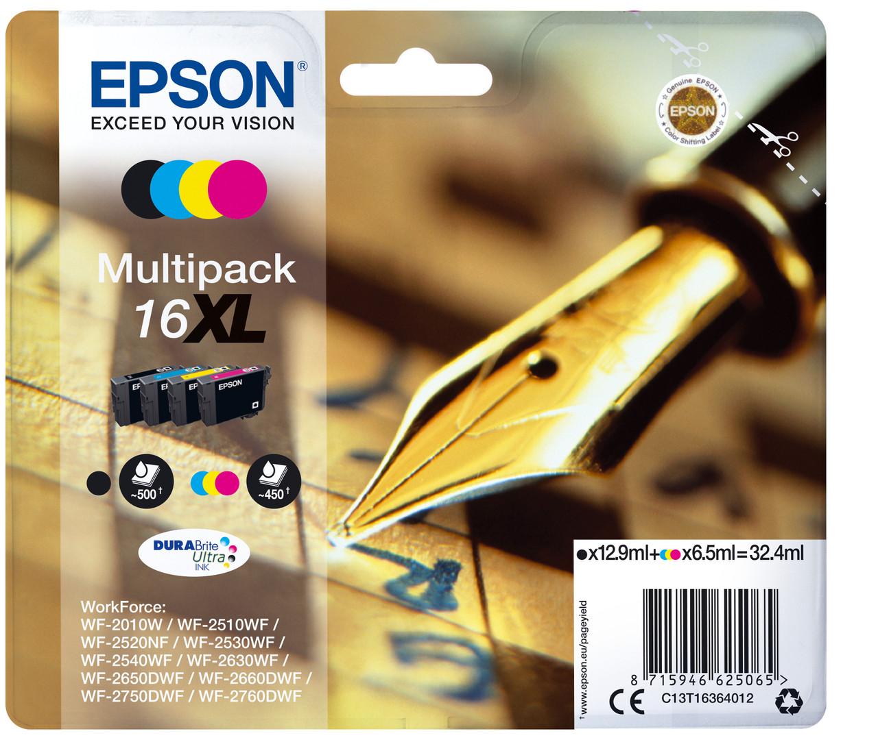 Epson 16XL Pen and Crossword Black CMY Colour High Yield Ink Cartridge 13ml 3 x 6.5ml Multipack - C13T16364012