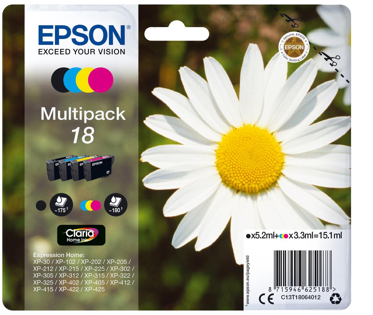 Epson 18 Daisy Black CMY Colour Standard Capacity Ink Cartridge 5ml 3x3ml Multipack - C13T18064012