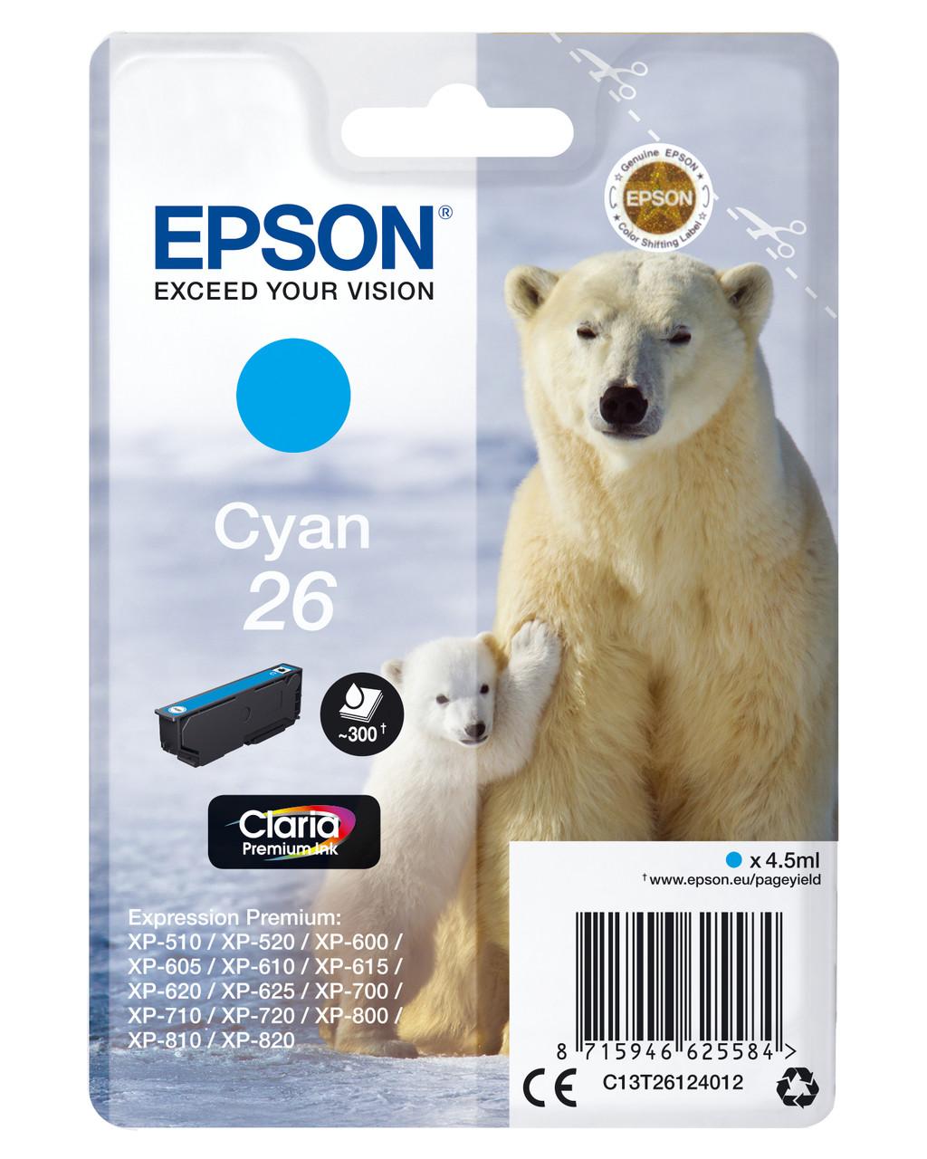 Epson 26 Polar Bear Cyan Standard Capacity Ink Cartridge 4.5ml - C13T26124012