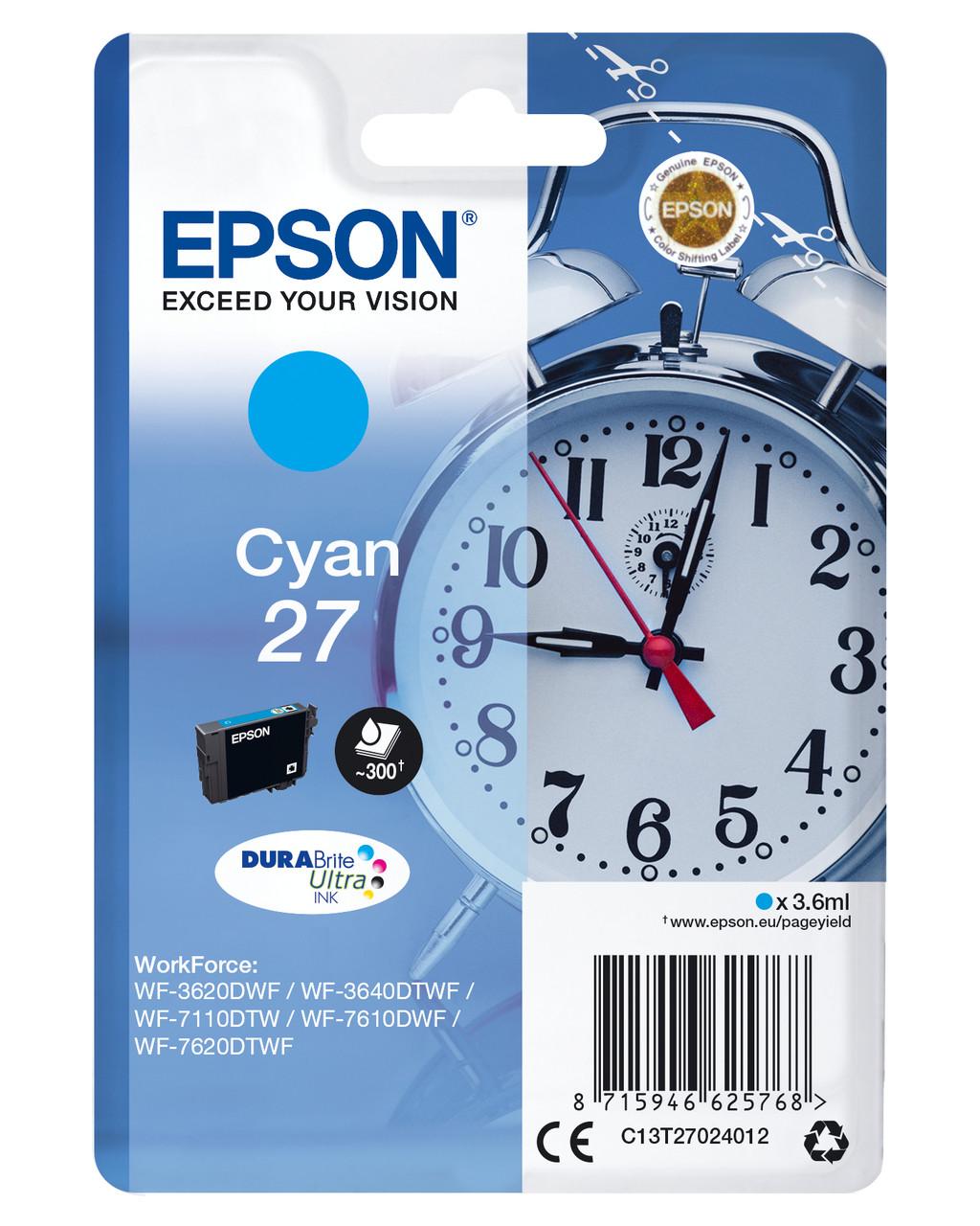 Epson 27 Alarm Clock Cyan Standard Capacity Ink Cartridge 4ml - C13T27024012