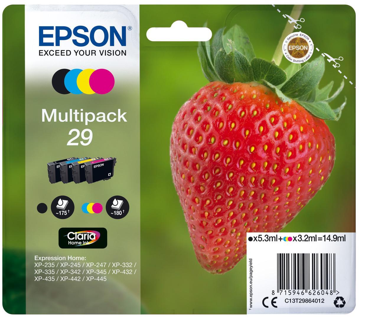 Epson 29 Strawberry Black CMY Colour Standard Capacity Ink Cartridge 5ml 3 x 3ml Multipack - C13T29864012