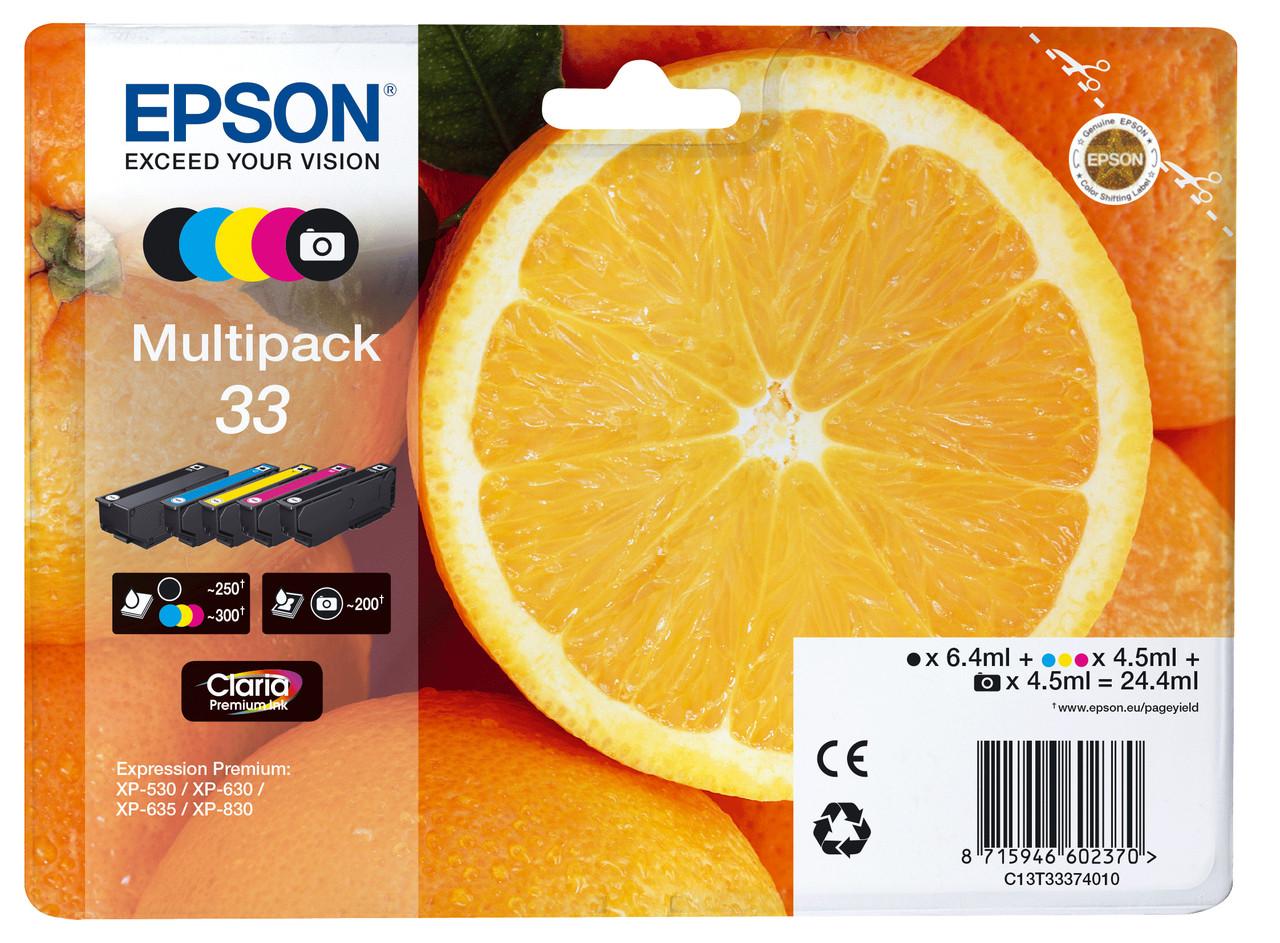 Epson 33 Oranges Black CMY Colour Standard Capacity Ink Cartridge 6ml 4 x 4.5ml Multi - C13T33374011