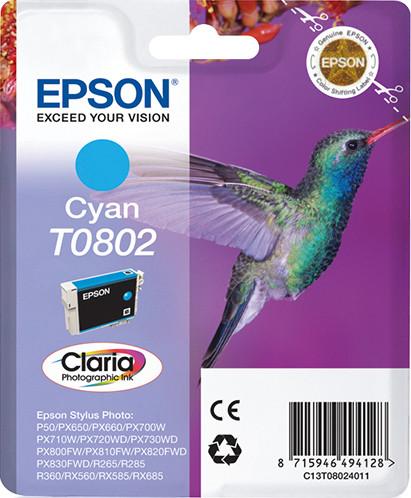 Epson Hummingbird Singlepack Cyan T0802 Claria Photographic Ink Ink Cartridge