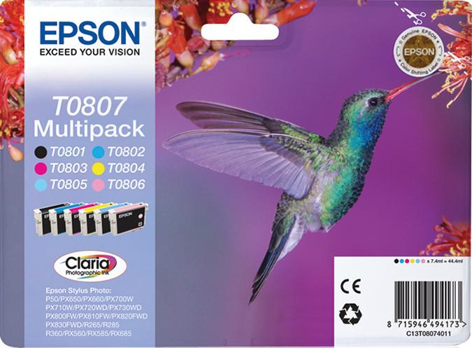 Epson T0807 Hummingbird 6 Colour Standard Capacity Ink Cartridge 6x7ml Multipack - C13T08074011