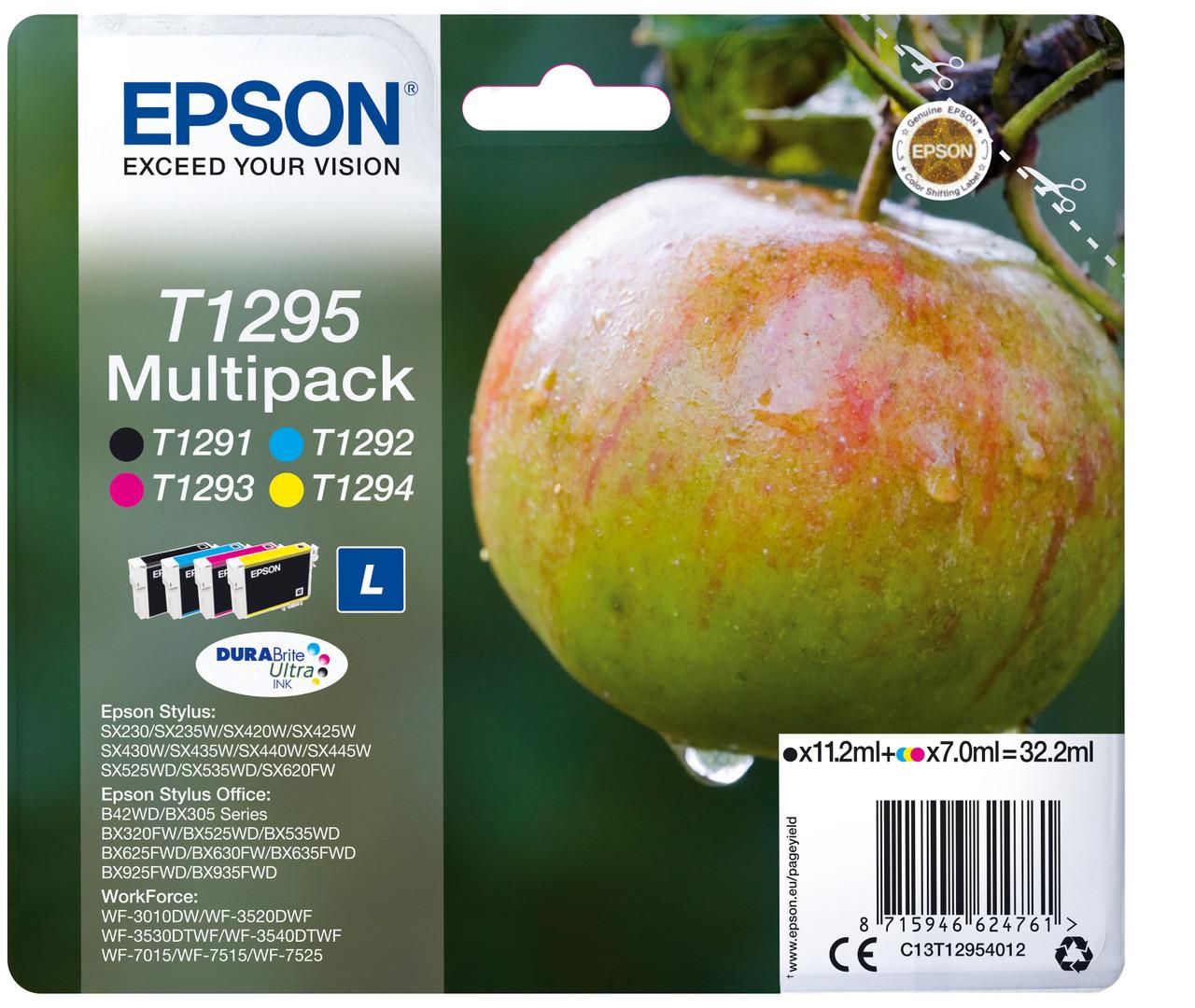 Epson T1295 Apple Black CMY Colour Standard Capacity Ink Cartridge 11ml 3x7ml Multipack - C13T12954012