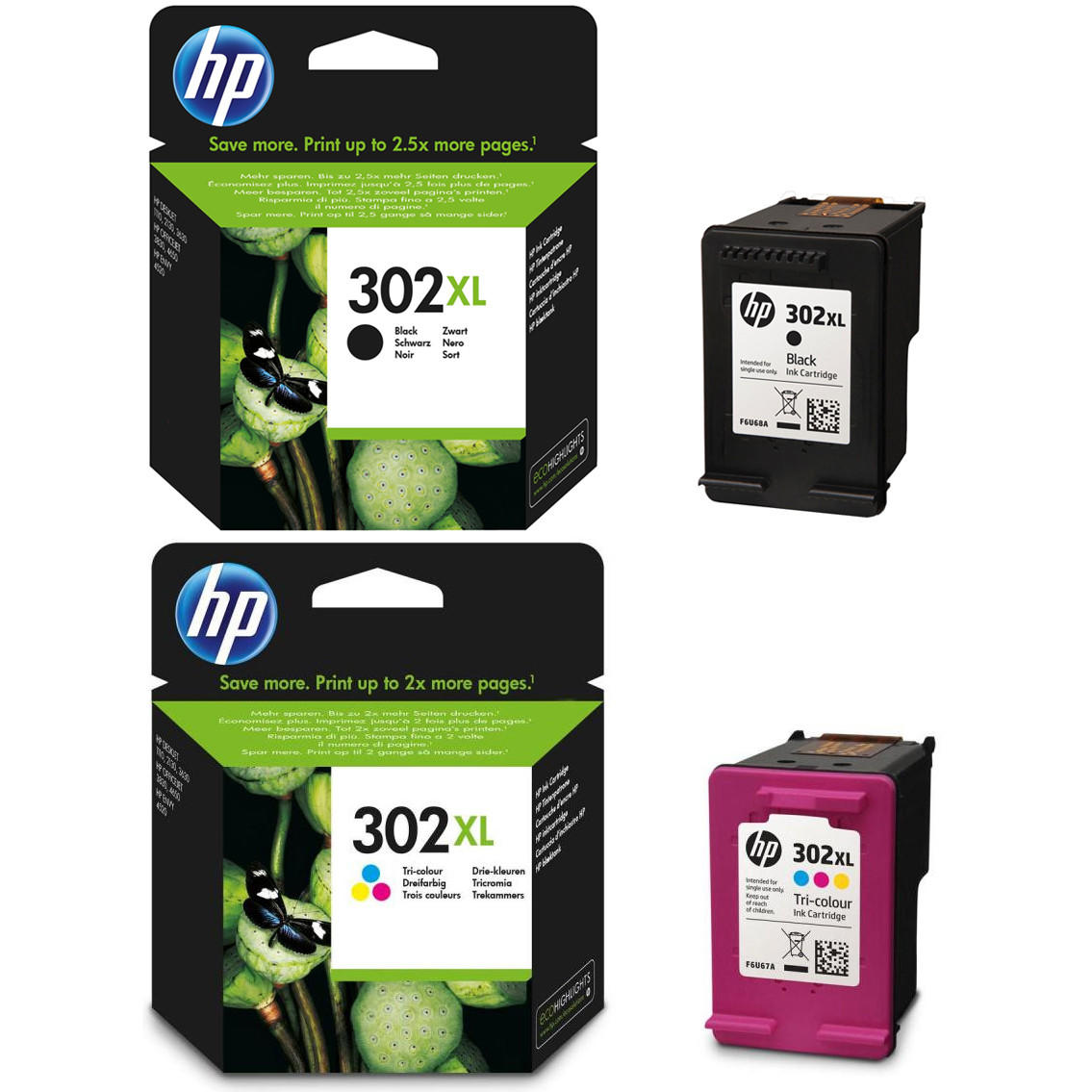 HP Original HP 302XL High Capacity Black & Tri Colour Ink Cartridge Multipack (F6U67AE, F6U68AE)
