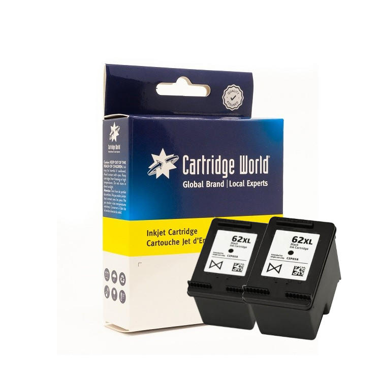 Cartridge World Compatible with HP 62XL High Yield Black Inkjet Cartridge Twin Pack (C2P05AE)