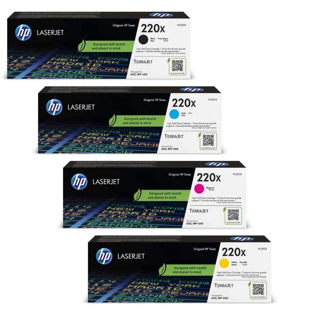 HP 220X 4 Colour High Capacity Toner Cartridge Multipack (W2200X, W2201X, W2202X, W2203X)