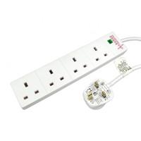Cartridge World 2m 4 Gang Surge Protected LED Indicator UK Mains Extension - White