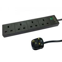 Cartridge World 2m 4 Gang Surge Protected LED Indicator UK Mains Extension - Black