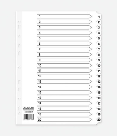 ValueX Index Mylar 1-20 A4 WH - Index Dividers - Mylar Index