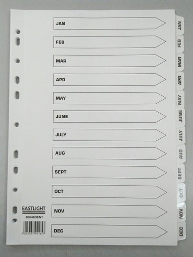ValueX Index Mylar Jan-Dec A4 WH - Index Dividers - Mylar Index