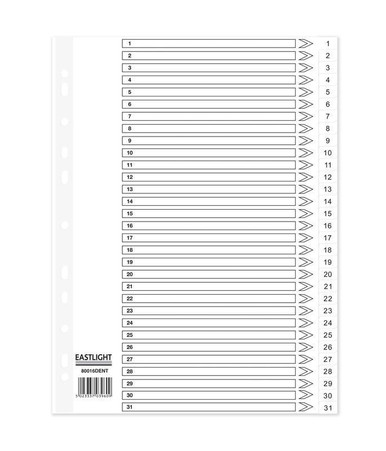 ValueX Index PP 1-31 A4 WH - Index Dividers - A4 Index