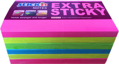 ValX Ex Sticky 76x127mm Neon Asst PK6 - Sticky Notes - Repositionable Notes