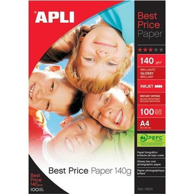 Apli A4 Glossy Paper 140gsm Pk 100 - Photo Paper - 140gsm Paper