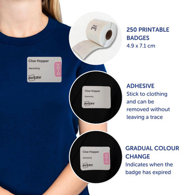 Avery Self-Adhesive Visitor Paper Badges with Time-Expiring Tabs (Pack 250) - 4851E-T