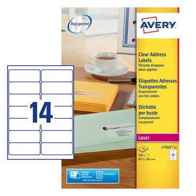 Avery Laser Address Label 99x38mm 14 Per A4 Sheet Clear (Pack 350 ...