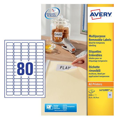 Label Mini 3 Avery Multipurpose Mini Removable Label 35.6x16.9mm 80 Per A4 Sheet ...