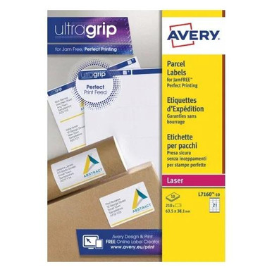Avery Laser Address Labels 63.5 x 38.1 mm White (Pack 210 Labels) - L7160-10 - Laser