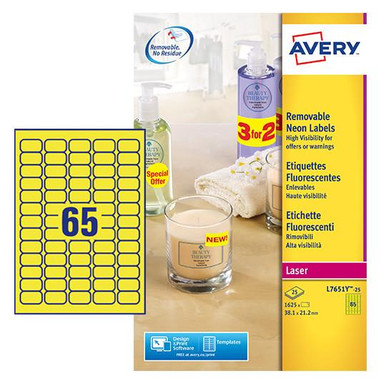 Avery Laser High Visibility Mini Removable Label 38x21mm 65 Per A4 ...