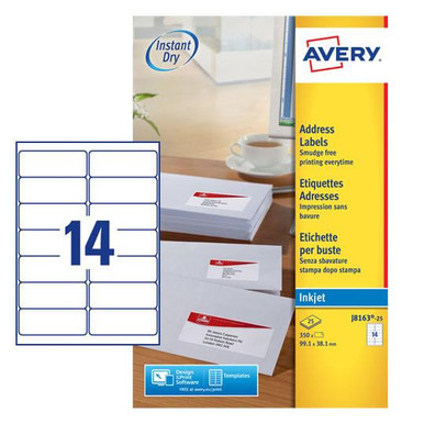 Avery Inkjet Address Label 99.1x38.1mm 14 Per A4 Sheet White (Pack 350