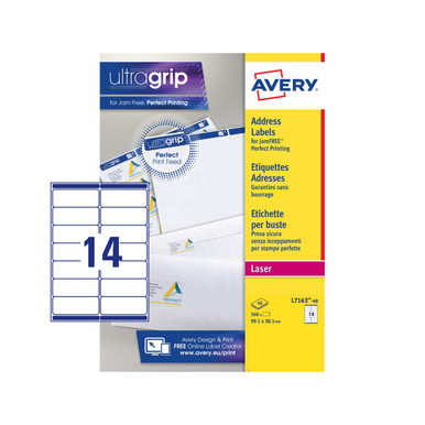 Avery Laser Address Label 99.1x38.1mm 14 Per A4 Sheet White (Pack 560 Labels) L7163-40 - Address Labels - Laser Printer Labels