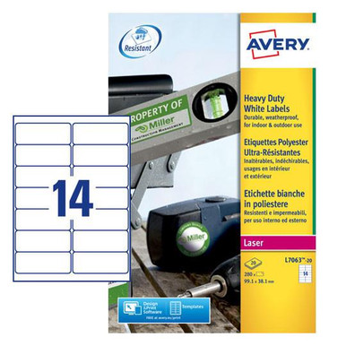 Avery Laser Heavy Duty Label 99x38mm 14 Per A4 Sheet White (Pack 280 Labels) L7063-20 - Laser Labels - Heavy Duty Labels