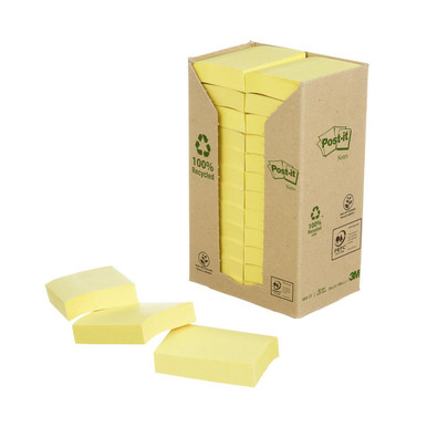 Recycled Notes 38 mm x 51 mm Canary Yellow (Pack 24) 7100172247 - Sticky Note