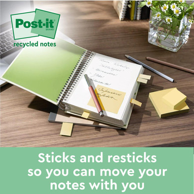 Recycled Z-Notes 76x76mm 100 Sheets Per Pad PEFC Canary Yellow (Pack 16) 7100