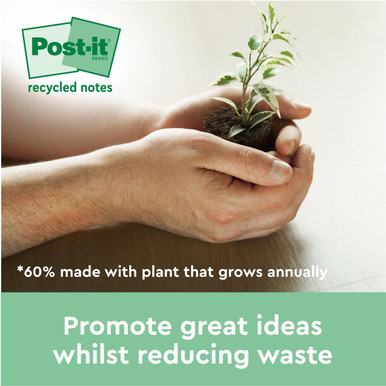 Super Sticky 100% Recycled Notes Assorted Colours 76 x 76 mm 70 Sheets Per Pa