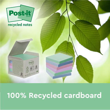 Post-it Super Sticky 100% Recycled Notes Assorted Colours 76 x 76 mm 70 Sheets Per Pad (Pack 18 14+4 Free) 7100284782 - Sticky Notes - Recycled Paper