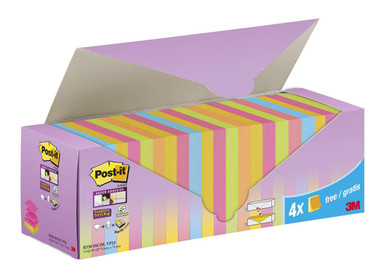 Post-itÂ® Super Sticky Z-Notes Assorted Colours 76 mm x 76 mm Promo Pack 90 Sheets/Pad 20 + 4 FREE Pads/Pack Cardboard Pack 100% PEFC SGSCH-PEFC - Sticky Notes - Z-Notes