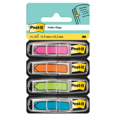 Post-itÃƒâ€šÃ‚Â® Index Arrow Flags Blue Orange Pink and Green 11.9 mm x 43.2 mm 24 Flags/Dispenser 4 Dispensers/Pack - Index Flags - Sticky Flags
