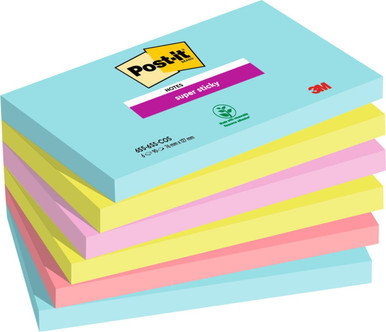 Post-itÃƒâ€šÃ‚Â® Super Sticky Notes Cosmic Colour Collection 76 mm x 127 mm 90 Sheets/Pad 6 Pads/Pack 100% PEFC SGSCH-PEFC-COC-110078 - Sticky Notes - Self Adhesive Notes