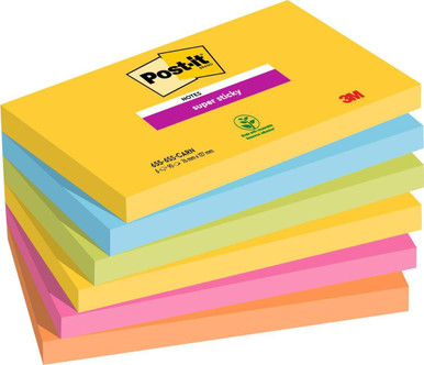 Post-itÃƒâ€šÃ‚Â® Super Sticky Notes Carnival Colour Collection 76 mm x 127 mm 90 Sheets/Pad 6 Pads/Pack 100% PEFC SGSCH-PEFC-COC-110078 - Sticky Notes - Super Sticky Notes