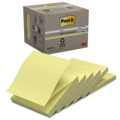 Post-itÃƒâ€šÃ‚Â® Recycled Z-Notes Canary Yellow 76 mm x 76 mm 100 Sheets/Pad 6 Pads/Pack 100% PEFC Recycled SGSCH-PEFC-COC-110078 - Sticky Notes - Recycled Paper