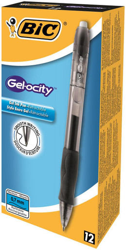 BIC Velocity Black Gel Rollerball Grip Retractable Pack of 12 - Gel Pens - Retractable Pens