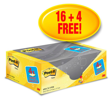 Post-itÂ® Notes Canary Yellow 76 mm x 127 mm Promo Pack 100 Sheets/Pad 16 + 4 FREE Pads/Pack 100% PEFC SGSCH-PEFC-COC-110078 - Self Stick Notes - Yellow Notes