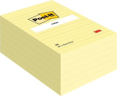 Post-itÂ® Large Notes Canary Yellow Lined 101 mm x 152 mm 100 Sheets/Pad 6 Pads/Pack 100% PEFC SGSCH-PEFC-COC-110078 - Note Pads - Lined Notes