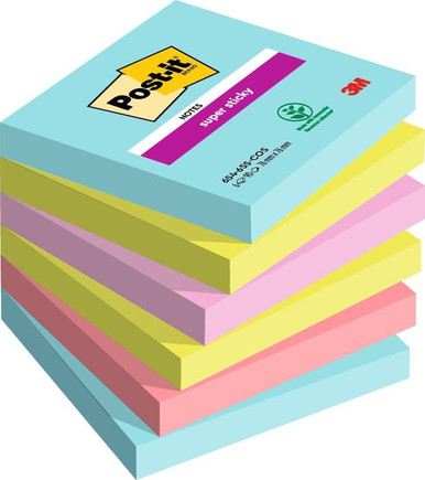 Post-itÃ‚Â® Super Sticky Notes Cosmic Colour Collection 76 mm x 76 mm 90 Sheets/Pad 6 Pads/Pack 100% PEFC SGSCH-PEFC-COC-110078 - Sticky Notes - Self-Adhesive Notes