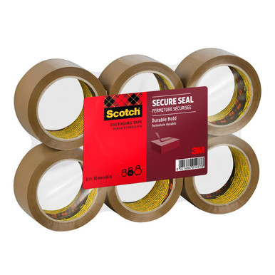 ScotchÂ® Secure Seal Packaging Tape Brown 50 mm x 66 m 6 Rolls/Pack - Packaging Tape - Shipping Supplies