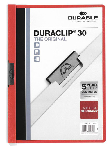 Durable DURACLIP 30 A4 Folder Red (25) - Clip Folders - Document Folders